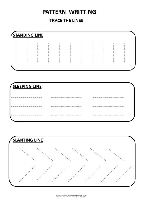 English Alphabet Pattern Tracing Free Worksheets for kindergarten Standing Sleeping Slanting Lines Worksheet, Patterns Tracing Worksheet, Line Tracing For Preschool, Trace Slanting Lines, English Lines For Writing, Tracing Sleeping Lines Worksheet, Writing Patterns For Preschool, Tracing Patterns Free Printable, Pattern Writing For Preschoolers