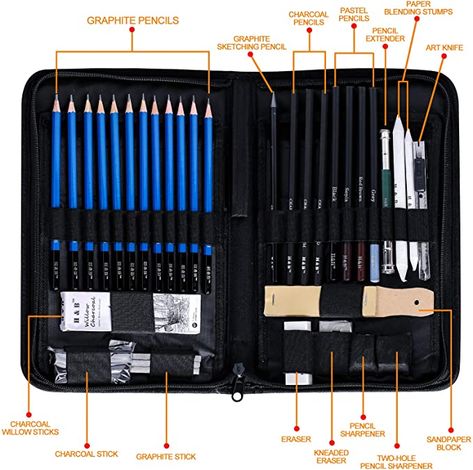 Amazon.com : H & B Sketching Pencils Set, 40-Piece Drawing Pencils and Sketch Kit, Complete Artist Kit Includes Graphite Pencils, Pastel Pencils, Sharpener & Eraser, Professional Sketch Pencils Set for Drawing : Arts, Crafts & Sewing Art Pencils Set, Sketching Pencils Set, Sketch Pencils Set, Drawing Pencils Set, Pencils Sharpener, Art Pencil Set, Sketch Kit, Art Tricks, Drawing Kit