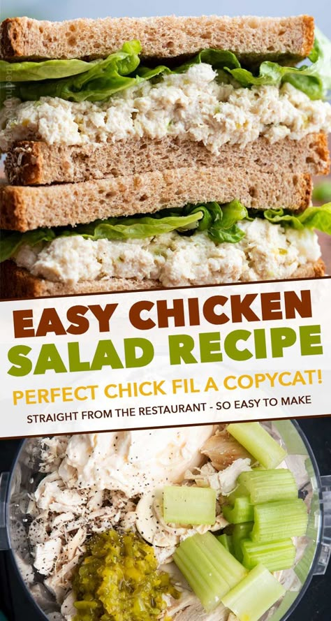 This copycat chicken salad is creamy, savory, a little sweet, and perfect for piling up on some toasted wheat bread sandwiches! #chickensalad #chicken #chickfila #copycat #copycatrecipe #easyrecipe #nocook #lunch #dinner Chunky Chicken Salad Recipe, Copycat Chicken Salad, Chick Fil A Recipe Copycat, Chicken Salad Chick Recipe, Easy Chicken Salad Recipe, Chicken Salad Chick, Chunky Chef, Chicke Recipes, Chicken Salad Recipe Easy