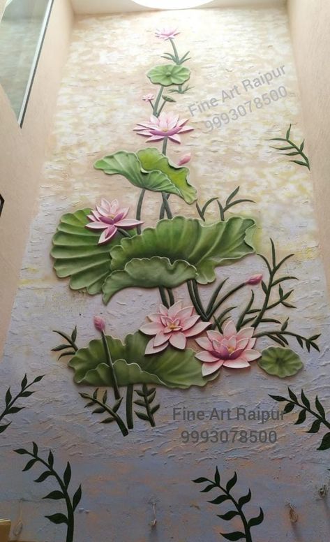 Fine Art Raipur Contact Number 9993078500, 8359078500. Mural Decorative Wall and Painting Ganpati Decoration Theme, Lotus Sculpture, Sculpture Art Projects, Decoration Theme, Lotus Flower Art, Ganpati Decoration, Puja Room, Mural Wall, Textured Canvas