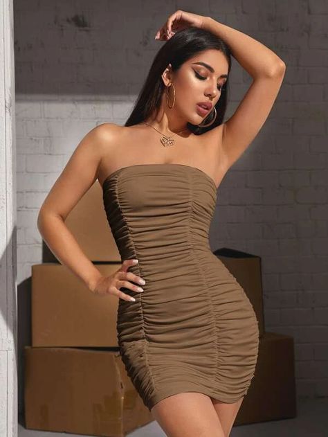 Ruched Bodycon Tube Dress | SHEIN USA Wrapped Skirt, Party Pattern, Black Tube, Tube Top Dress, Sleeveless Dresses, Bandeau Dress, Slim Fit Dresses, Hip Dress, Little White Dresses