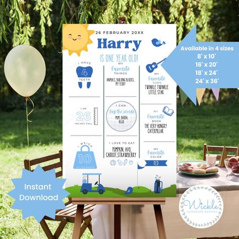 Hole In One First Birthday, Golf First Birthday, First Birthday Milestone, Golf Flag, Golf Buggy, Milestone Poster, Birthday Milestone, Golf Party, Golf Design