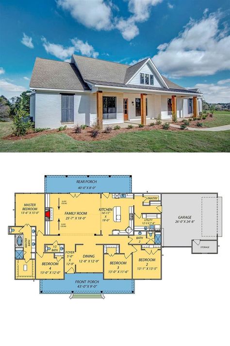 Single Story House Floor Plans, Farmhouse Layout, Farm Style House, House Plans Ideas, Farmhouse Floor Plans, Barn Style House Plans, House Plans One Story, Building Plans House, Ranch Style House Plans