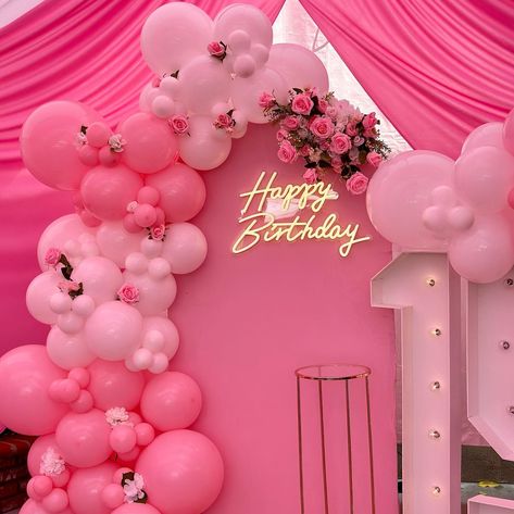 🎈🌸 Pretty in Pink for a Sweet 15!🌸🎈 Check out this adorable balloon decor we created for a fabulous Sweet 15 birthday party!🎀✨ Want to add some magic to your next event? Text me at 914-424-7675 or email eventsydecor@gmail.com to book your dream decor today! 🌟 #BalloonDecor #Sweet15 #PartyDecor #EventPlanning #PinkParty #EventsyDecor #CelebrateInStyle#ballon #decoration #barbie #eventdesign 50 Shades Of Pink Sweet 16, Hot Pink Birthday Decorations, Pink Birthday Backdrop, Birthday Door Decorations, 15 Birthday Party, Sweet 15 Birthday, Ballon Decoration, Pink Birthday Decorations, Hot Pink Birthday