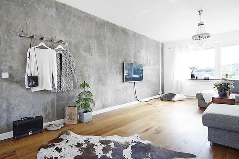 Concrete accent wall - TOP 10 DIY Accent Wall Ideas Concrete Living Room Wall, Concrete Wall Living Room, Concrete Walls Interior, Concrete Living Room, Warm Wood Flooring, Concrete Interiors, Look Wallpaper, Diy Accent Wall, Concrete Walls