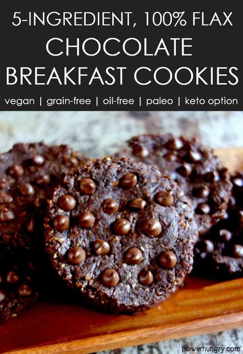 100% Flax Chocolate Cookies {grain-free, vegan, oil-free, paleo, keto option} Nut Free Cookies, Flax Muffins, Seed Recipes, Chocolate Breakfast, Nutritional Snacks, Flax Seed Recipes, Cookies Vegan, Sugar Free Chocolate Chips, Paleo Chocolate