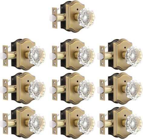 Gobrico Interior Door Locksets in Antique Brass,Octagonal Crystal Doorknobs for Bed/Bath,Privacy Function Door Handles,Push Pin Inside Lock,5 Pack - Amazon.com Gold Door, Crystal Door Knobs, Privacy Door, Hall Closet, Glass Door Knobs, Crystal Knobs, Glass Knobs, Ceiling Fan In Kitchen, Knobs And Handles