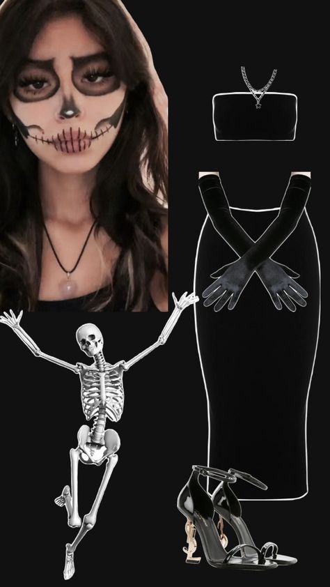 Halloween outfit Skeleton For Halloween Costume, Skeleton Outfits Halloween, Skull Halloween Costume Outfits, Skeleton Diy Costume Women, Cute Skeleton Halloween Costumes, Skeleton Woman Costume, Halloween Costumes Women Skeleton, Skeleton Womens Costume, Skeloten Halloween Costume