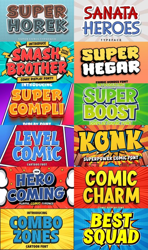 A couple of weeks ago we featured free comic book fonts for our free fonts Friday post. Comic book and cartoon fonts are a lot of fun, so it seemed like a good idea to go and try to find some more. And find more we did. Here's another 10 comic book or cartoon fonts that are free to download and use.    Like all of the free font Friday posts, these fonts were free to download and use at the time we found them. That's probably not changed, but it might have.  #font #fonts #typeface #fontCollection Book Fonts, Comic Book Font, Comic Display, Friday Post, Create A Comic, Superhero Stories, Free Typeface, Lettering Guide, Comic Font