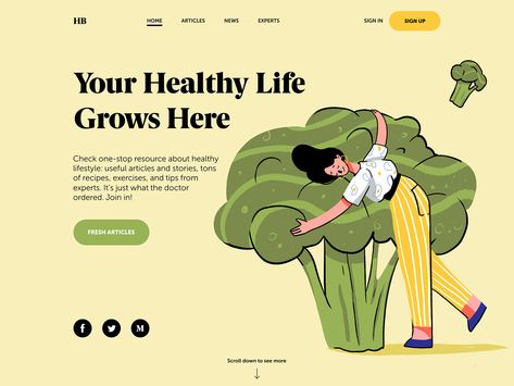 Website Home Page Ideas, Cartoon Website Design, Hero Page Design, Home Page Design Website, Website Hero Design, Health Website Design, Website Home Page Design, Ux Designer Portfolio, Cartoon Website