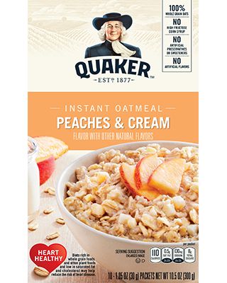 Instant Oatmeal: Peaches & Cream | Quaker Oats Quaker Instant Oatmeal, Oatmeal Flavors, Oatmeal With Fruit, Whole Grain Foods, Fruit Cream, Quaker Oats, Oatmeal Packets, Instant Oats, Oats Quaker