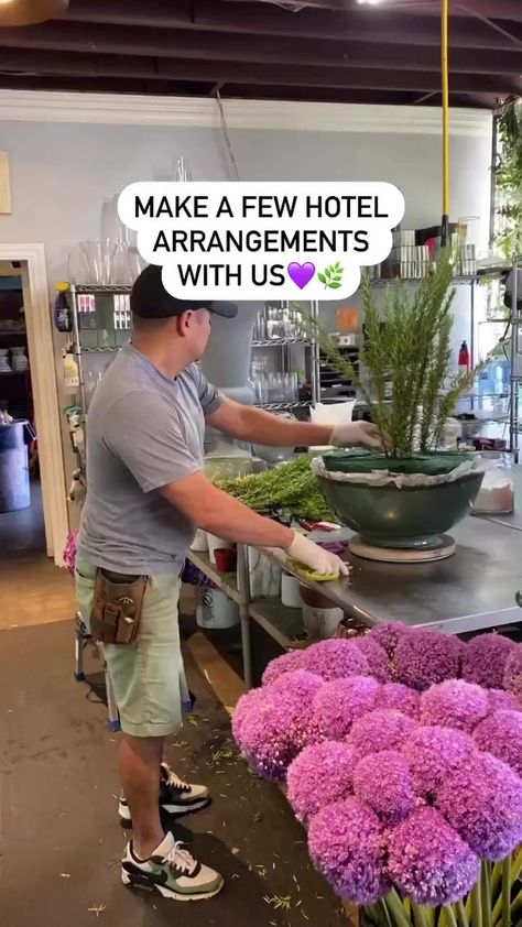 Follow 👉 Elegantcreator.com for more ✨ #Reposted from @hiddengardenflowers “What kind of flowers are those?” Check out our before and after and #bts moment with @tony_amayadecor for @bevhillshotel ✨🌸 ✨Today’s summer line up✨ Purple Allium Hydrangea Lisianthus Roses Phakey’s Clematis Was it everything you thought? #floraldesign #flowers #florals #losangeles #flowerpower | Elegantcreator.com Hotel Flower Arrangements Lobbies, Purple Allium, Hotel Flower Arrangements, Tall Flower Arrangements, Hotel Flowers, Tall Flowers, Flower Bar, Hotel Lobby, Clematis