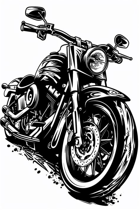 "Motorcycle Bike Rock Style Road Chopper" embodies the spirit of rebellion with a BLACK INK tattoo design. This dynamic portrayal captures the essence of freedom and adventure on the open road, embracing the boldness of rock style. Feel the thrill of the ride and the raw energy of the chopper in this captivating tattoo concept. 🏍️🖤 #motorcycle #bike #rockstyle #roadchopper #tattoo #design Chopper Tattoo Design, Vintage Motorcycle Art Design, Bike Line Art, Motorcycle Tattoo Designs, Chopper Tattoo, Tattoo Motorcycle, Superior Tattoo, Motorcycle Tattoo, Harley Davidson Artwork