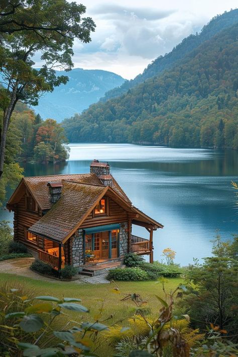 Mountain Dream Homes, Camping Inspiration, Best Nature Wallpapers, Cabin Exterior, Country Cottage Style, English Cottage Garden, Winter Cabin, Lakefront Homes, Modern Tiny House