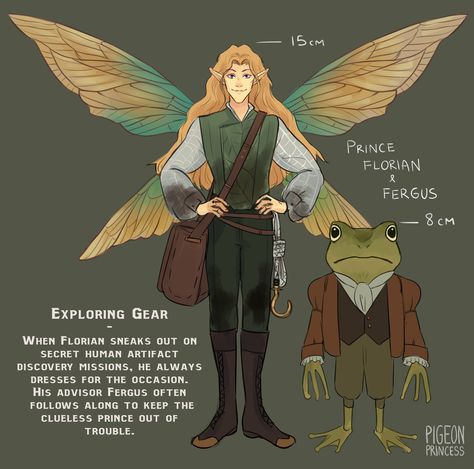 Outfits For Winged Characters, Pigeon Princess, Prince Character Design, Prince Character, Prince Florian, Pixie Design, Renfaire Costume, Plant Fairy, Fairy Oc