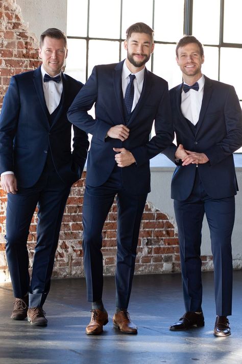 Men blue 3 Piece Suit men Wedding Suit Groom Wear Suits Wedding Suit Mens suit men office wear formal suit groomsmen suit blue suit gift Navy Suit And Tie, Groomsmen Attire Navy, Groom Bow Tie, Bow Tie Groomsmen, Navy Groom, Navy Bow Tie, Navy Suit Wedding, Wedding Groomsmen Attire, Groomsmen Tuxedos