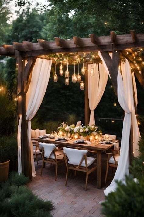 Backyard canopy lighting creating a dreamy, illuminated space for outdoor gatherings. Pergola Party Decorating Ideas, Event Canopy, Canopy Lighting, Backyard Lighting Ideas, Quiet Evening, Backyard Lighting, Solar Lanterns, Backyard Retreat, Canopy Lights