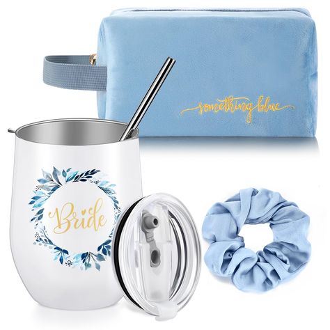 PRICES MAY VARY. Bride Wedding Gift Set: there is 1 something blue insulated tumbler, 1 something blue bridal cosmetic bag and 1 something blue hair scrunchie, adequate and varied combination being the ideal gifts for the bride Versatile and Multiple Uses: these something blue wedding gifts for bride can be widely applied for weddings, bridal showers, bachelorette parties, proposals, anniversaries, engagements or other gift giving occasions to give them an unexpected surprise, show your care and Something Blue Person Proposal, Something Blue Proposal Gift, Something Blue Crew Proposal, Something Blue Bridesmaids Proposal, Bridesmaid Proposal Blue And White, Bride Tumbler Cup, Bride Tumbler, Bride Sign, Hamptons Wedding