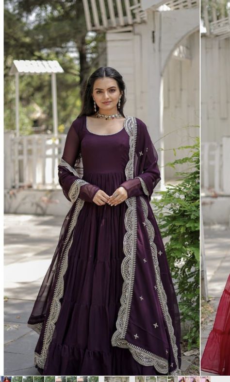 Anarkali Poses, Purple Anarkali Dress, Anarkali Suits Designer Latest, Purple Anarkali, Jacket Lehenga, Anarkali Suits Designer, Function Dresses, Anarkali Dress Pattern, Simple Gowns