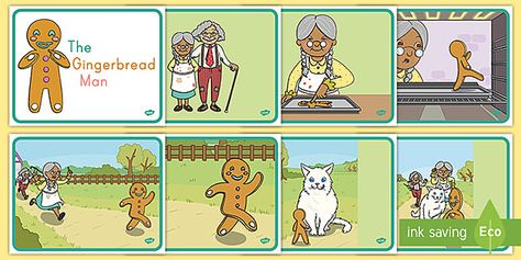 The Gingerbread Man Story Cards are fantastic to use with your early childhood and kindergarten students as part of a reading unit on traditional tales/fairy tales or during Christmastime. Use the cards to introduce the story or as a fun way for students to retell the story. This set could be laminated and used as a sequencing center. This resource addresses the following standards: CCSS RL.K.2; TEKS ELAR K.6.D. Gingerbread Story, Gingerbread Man Story, Sequencing Cards, Reading Unit, The Gingerbread Man, Traditional Tales, Story Sequencing, Literacy Lessons, Reading Literature