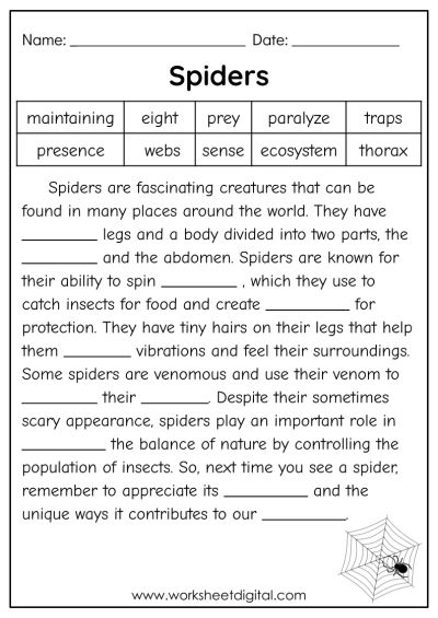 Cloze Passage Worksheets, Cloze Passages, Digital Worksheets, Phonics Reading Passages, Reading Comprehension For Kids, Improve Reading Comprehension, Comprehension Exercises, English Activities For Kids, Language Worksheets