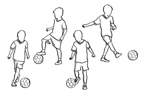 Kids Playing Soccer Drawing High Res Illustrations Playing Soccer Pose Reference, Soccer Drawing Poses, Soccer Drawing Reference, Kid Running Drawing, Kids Poses Drawing, Soccer Poses Drawing, Playing Football Drawing, Children Playing Drawing, Kids Playing Drawing