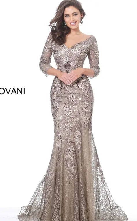 Jovani 02766 | Floral Embroidered Mermaid Dress Quinceanera Mom Dress, Trendy Gowns, Brides Mom Dress, Embroidered Mermaid, Mothers Gowns, Jovani Gown, Anniversary Dress, Evening Gowns With Sleeves, Mother Of The Bride Dresses Long