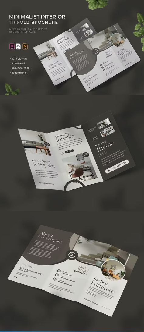 Brochure Design Layout Templates, Minimalist Brochure, Interior Brochures, Brochure Design Creative, Brochure Design Layout, Trifold Brochure Design, Business Poster, Creative Brochure, Graphic Novel Art