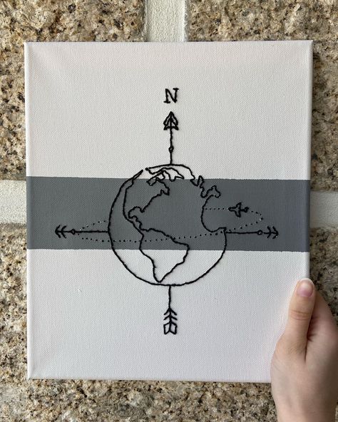 The Embroidery Studio on Instagram: “World 🌎 Tela 25x30 - 18€ #world #travelling #travel #embroidery #art #handmade #painting #smallbusiness #arte #canvas #tela #bordados” Canvas Art Thread, Embroider Canvas Art, Embroidery On Canvas Ideas, Paint And Embroidery Canvas, Painting And Sewing On Canvas, Thread Painting On Canvas, Embroidery On Canvas Diy, Canvas Sewing Art, Canvas Embroidery Ideas