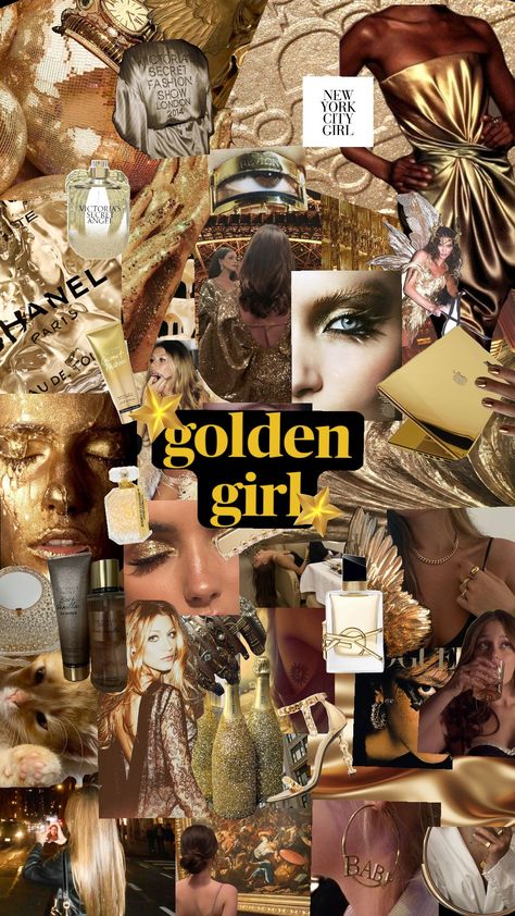 golden girl 💫 #golden #collages #newyork #star Golden Cowgirl Aesthetic, Golden Stars Aesthetic, Gold Dust Woman Aesthetic, Golden Girl Aesthetic, Boujee Aesthetic Wallpaper Gold, Gold Stargirl, Brunette Bombshell, Chocolate Girls, Gold Girl