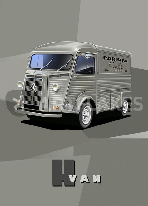 "Citroen HY Van Poster Illustration" Graphic/Illustration art prints and posters by Russell Wallis - ARTFLAKES.COM Graphic Illustration Art, Cars Painting, Citroen Type H, Citroen H Van, Illustration Art Prints, Commercial Van, Gallery Prints, Shop Truck, Graphic Arts Illustration