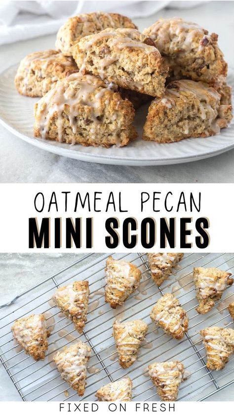 Pecan Scones, Oatmeal Scones, Date Scones, Healthy Scones, Oat Scones, Oats Recipes Breakfast, Mini Scones, Cinnamon Glaze, Scones Recipe Easy