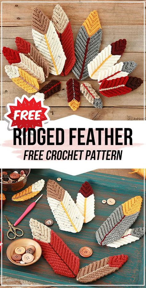 Crocheted Feathers Free Pattern, Feather Knitting Pattern, Thanksgiving Crochet Ideas, Free Fall Crochet Patterns, Crochet Feathers Free Pattern, Fall Crochet Patterns Free, Feather Crochet, Thanksgiving Crochet Patterns, Marque-pages Au Crochet