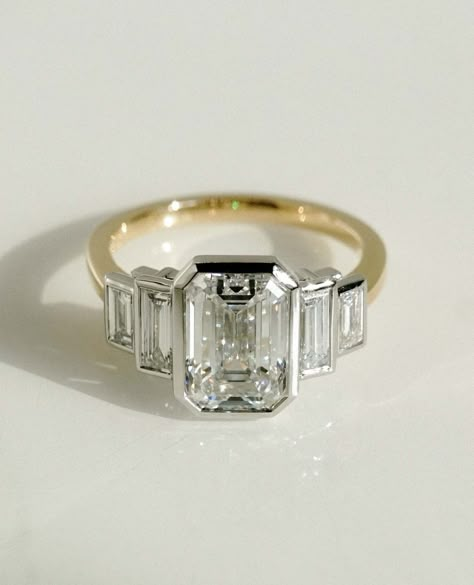 Frank Darling Custom Rings | Steps of step cuts 🌆⁠ ⁠ Emeralds and tapered baguettes are a classic art-deco-inspired engagement ring stone pairing, but we get a special … | Instagram Wedding Ring Art Deco, Art Deco Emerald Cut Engagement Ring, Moissanite Engagement Ring Emerald Cut, Moissanite Engagement Ring Emerald, Engagement Ring Stone, Wedding Stack, Frank Darling, Engagement Ring Emerald Cut, Art Deco Wedding Ring