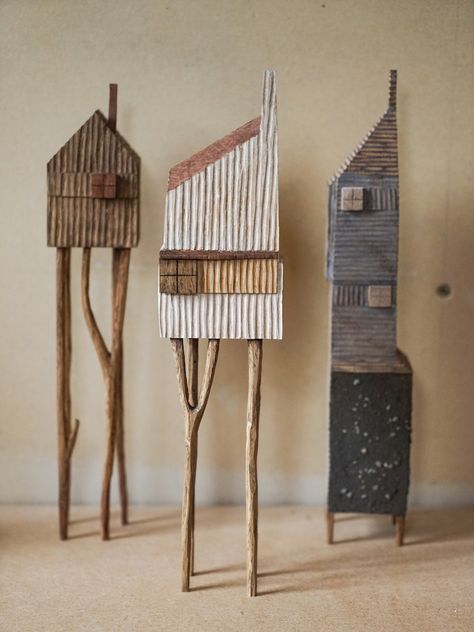 Studio Tour: Wood Artist Yukihiro Akama Derelict Buildings, Architectural Sculpture, Cardboard Sculpture, Wooden Houses, Wood Artist, Cardboard Art, Studio Tour, Ceramic Houses, Miniature Houses