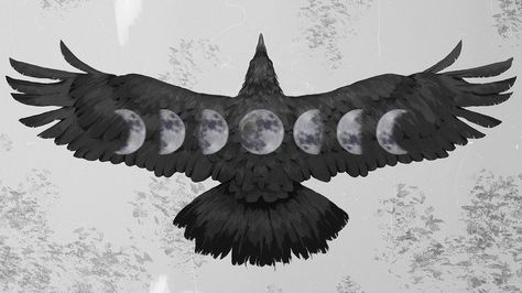 Raven With Wings Out, Raven With Moon Tattoo, Moon And Raven Tattoos, Witchy Crow Tattoo, Crow Sternum Tattoo, Crow Moon Tattoo, Raven Chest Tattoo Female, Crow Chest Tattoo Female, Raven Sternum Tattoo