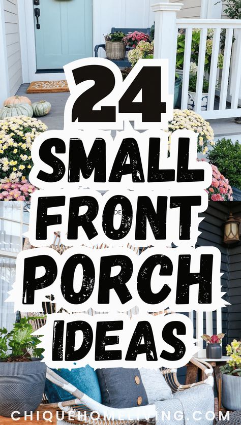 Transforming your small front porch into a summer oasis? Explore these 24 small front porch decor ideas to copy this summer, where every detail brings warmth and charm to your outdoor space. From colorful planters to cozy seating arrangements, each idea promises to maximize your porch's potential and create a welcoming retreat for lazy summer days and breezy evenings Easy Front Porch Decor, Small House Porch Ideas, Front Porch Makeover Ideas, Very Small Porch Ideas, Decorate Porch Ideas, Decorated Porches, Small Front Patio Ideas Curb Appeal, Decorate Small Front Porch, Decorate Small Porch