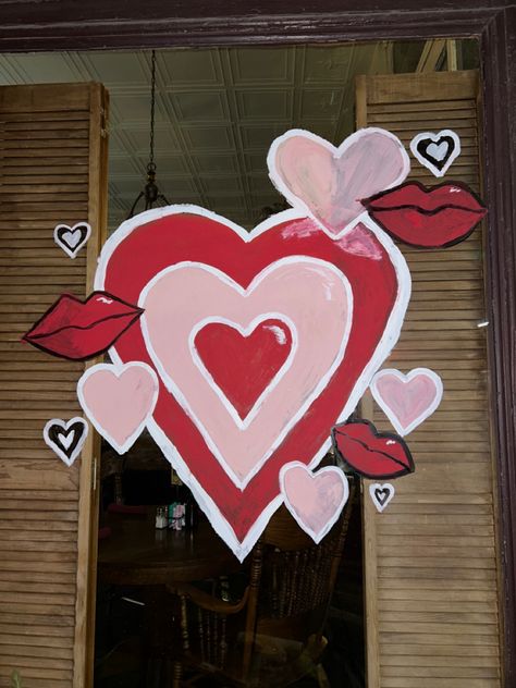 Window Painting Valentines Day, Valentine Window Painting Ideas, Valentine’s Day Window Painting, Valentines Window Art, Valentines Window Painting, Painted Window Art, Window Paint, Valentine Doodle, Window Decorating