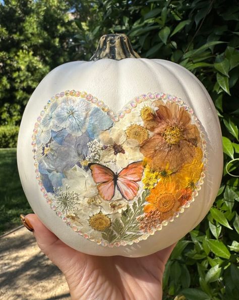 Pressed flower pumpkins Pressed Flower Pumpkin, Flower Pumpkins, Easy Heart Drawings, Pumpkins Painting, Flower Pumpkin, Diy Pumpkins, Pumpkin Drawing, Halloween Rocks, Halloween Flowers