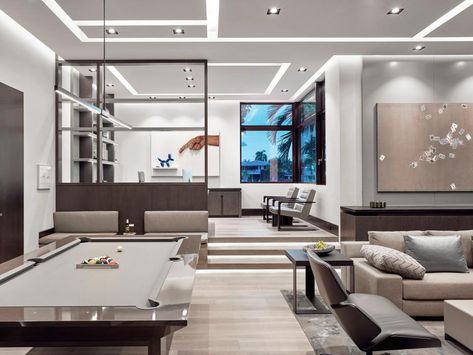 Nice light, bright and warm color pallet. Luxury Game Room, G Design, White Molding, Bg Design, Industrial Interior Design, Game Room Design, Entertainment Room, Rec Room, Pool Table