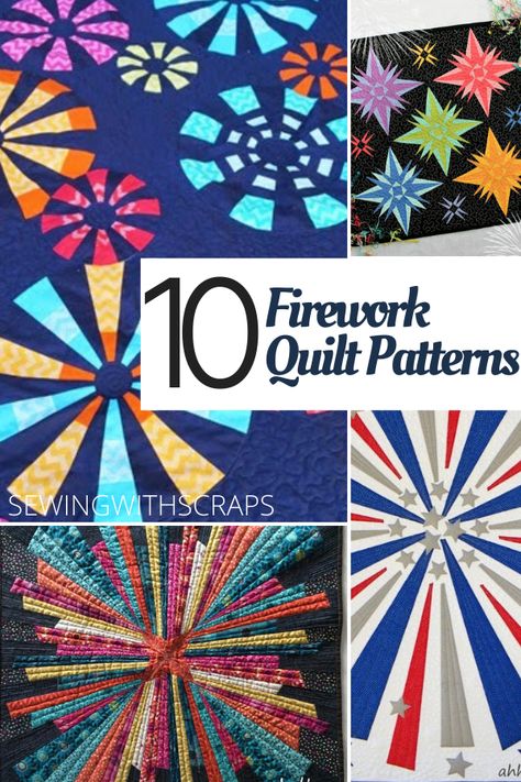 10 Fireworks Quilt Patterns – Sewing With Scraps Fireworks Quilt Block, Firework Quilt, Fireworks Quilt, Sewing With Scraps, Quilting Basics, Diy Jewelry Organizer, Patriotic Projects, Row Quilt, Fireworks Design