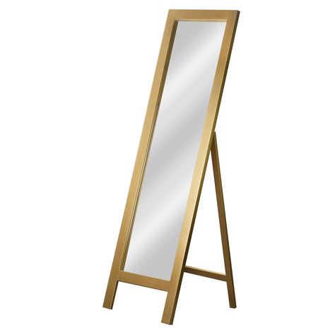 "Mirrors are essential for adding light, width, and height to space. Full-length floor mirrors that lean or stand are perfect decorative pieces for people who love the flexibility of moving a mirror from room to room. This freestanding easel full-length mirror wrapped in an antique gold frame offers dimensions of 18 X 64, so you can get a complete view of your head-to-toe ensemble in different lighting sources and standing or sitting positions. Mirrors are essential for adding light, width, and Standing Easel, Antique Gold Frame, Bedroom End Tables, Tall Mirror, Full Length Floor Mirror, Floor Mirrors, Cool Mirrors, Dressing Mirror, Traditional Living