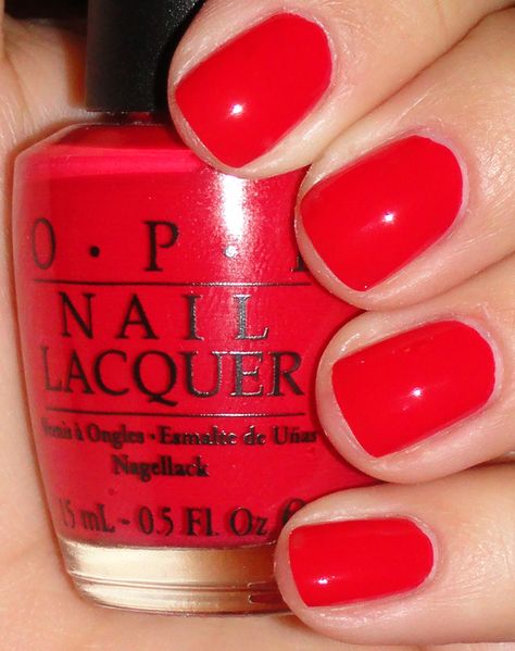 Bright Red Opi Gel Polish, Poppy Nail Color, Opi Bright Red, Red Nail Color Ideas, Opi Gel Red Colors, Coral Red Nails, Red Nail Colors, Best Red Nail Polish, Hot Red Nails