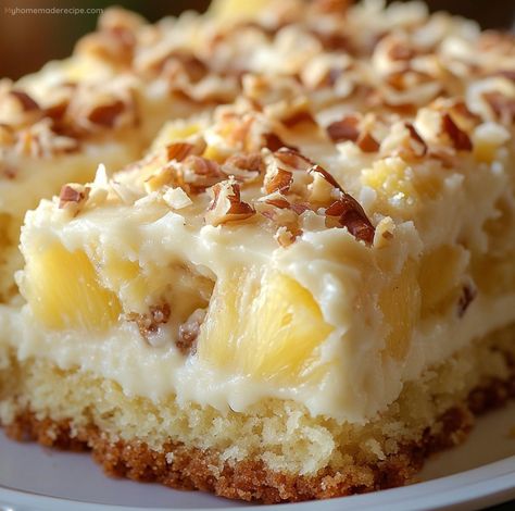 This Hawaiian Pineapple Cake is a moist and flavorful dessert featuring crushed pineapple and a luscious cream cheese frosting. A tropical treat! Hawaiian Fruit Cake, Pineapple Cream Cake, Desserts With Pineapple Recipes, Fruit Cakes Recipes, Hawaiian Coconut Poke Cake, Dessert With Pineapple, Hawaiian Cake Recipe, Luau Desserts Easy, Hawaiian Pineapple Cake Recipe