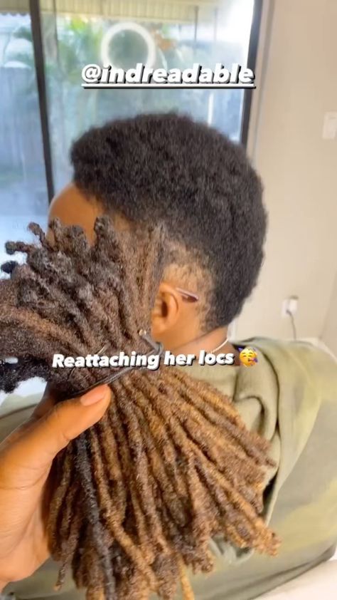 Short Locs Extension Hairstyles, Instalocs On Natural Hair, How To Add Dreadlock Extensions, Reattaching Dreadlocks, Reattached Locs, Faux Dreads Styles, Blonde Loc Extensions, Loc Reattachment, Insta Locs