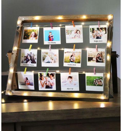 Personalized 12 Photos Led Light Wall Hanging Model Natural | Etsy Create Your Own Puzzle, Desktop Photos, Memory Frame, Picture Holders, Photo Boards, Cadeau Photo, How To Make Rope, For Her Gifts, Bff Gifts