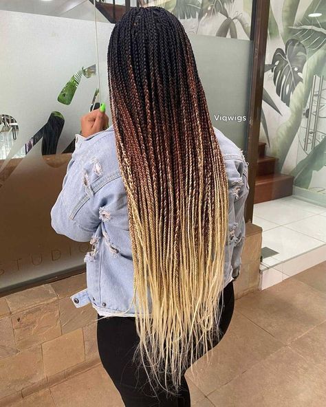 Blond Ombre Box Braids, Box Braids Mixed Colors Black Women, Box Braids Ombre Blondes, Medium Ombre Box Braids, Box Braids Ombre Hair, Black To Blonde Braids, Blonde Ombre Box Braids, Blonde Ombré Braids, Ombre Box Braids Black Women