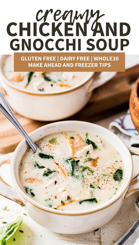 Creamy Chicken And Gnocchi, Crockpot Dairy Free, Creamy Chicken Gnocchi Soup, Creamy Chicken Gnocchi, Chicken And Gnocchi Soup, Dairy Free Soup Recipe, Chicken And Gnocchi, Gluten Free Gnocchi, Dairy Free Recipes Dinner