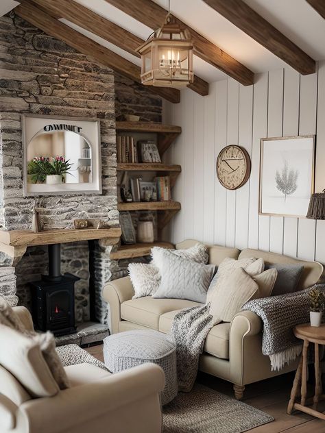 Cottage Snug Ideas, Cambridge Cottage, Cosy Cottage Living Room, Cosy Bedroom Ideas, Small Cottage Living Room, Cottage Living Room Ideas, Fake Wall, Small Cottage Interiors, Country Cottage Living Room