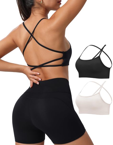 PRICES MAY VARY. Cross backless design: Spaghetti straps cross backless navel design, sexy fashion, fresh and breathable. Removable padded: Easy to clean, flexibility and comfort. Skin friendly fabric: 75% Nylon+25% Spandex, high elastic sports fabric, four-way stretch,seamless sports bra. Multi-color options: Including classic black,simple white, dynamic wine red, fresh green and mild blue, antique brown, meet the needs of different occasions and moods Light support: Suitable for yoga,swim, pil Open Back Bra, Sports Fabric, Baggy T-shirt, Yoga Crop Tops, Blue Antique, Bra For Women, Strappy Sports Bras, Seamless Sports Bra, Running Fitness